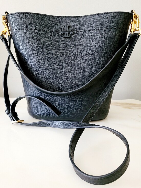 Tory Burch Handbags - Tory Burch McGraw Black Pebbled Leather Bucket Crossbody/Shoulder Bag